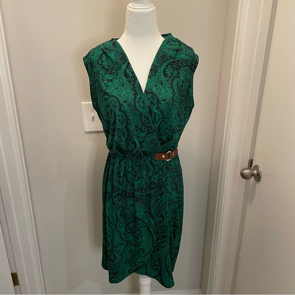 MICHAEL Michael Kors Green Black Paisley Surplice Dress Women’s Size S